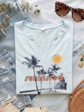 Maurices Light Blue 'Sunkissed' Palm V-Neck Tee